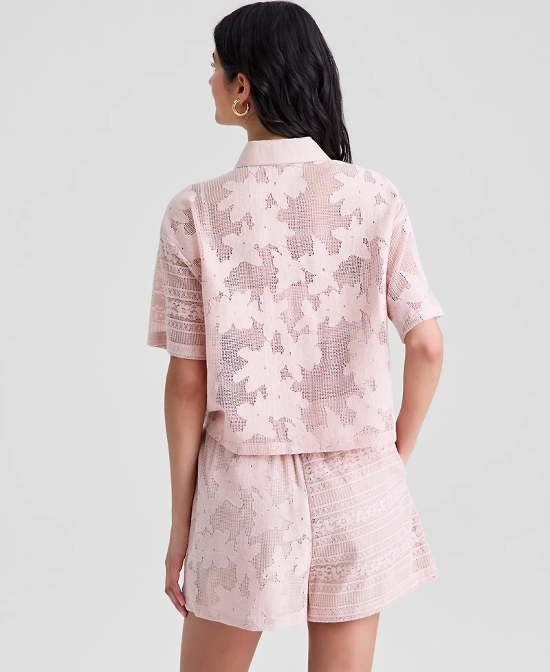 And Now This Women's Button-Front Lace Camp Shirt, Macy's Exclusive