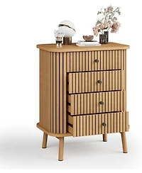 gaomon 4 Drawer Dressers, Chest of Drawers for Bedroom, Nightstand, Spacious Storage Boho Wicker Dresser with Matte Handles