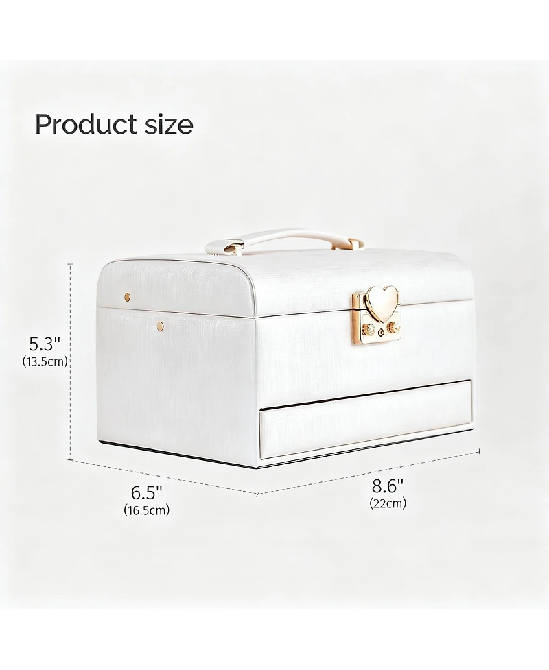 Yigii Leather Jewelry Organizer with 3 Drawers, Mirror, and Lock