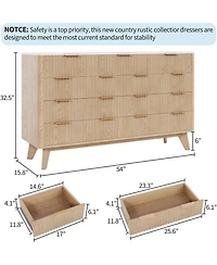 gaomon 54" Wide 9 Drawer Dresser,Wooden Chest of Drawers with Fluted Wave Pattern, Metal Handles, Modern Tv Stand Dresser