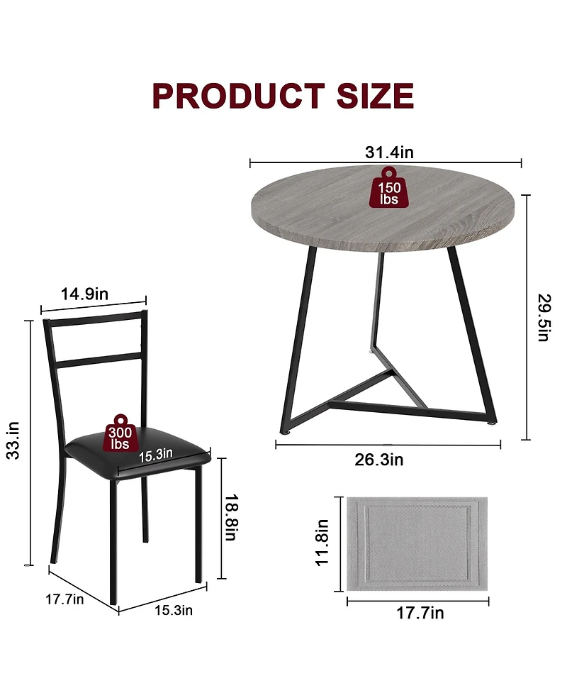 gaomon Dining Table Set for 2, Round Kitchen and Chairs Modern Room with 2 Metal Wood