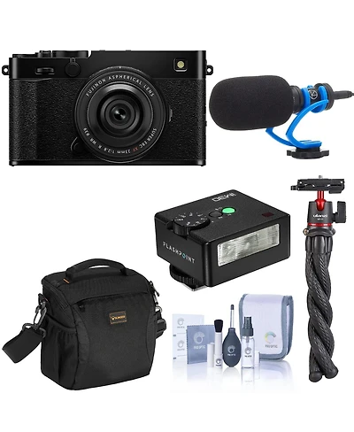 Fujifilm X-E5 Mirrorless Camera with Xf 23mm f/2.8 R Wr Lens, Black, Bundle with TASC300 Microphone, Mt-11 Tripod, iM30 Mini Flash, Shoulder Bag and