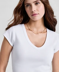 And Now This Women's V-Neck Rib-Knit Short-Sleeve T-Shirt, Macy's Exclusive