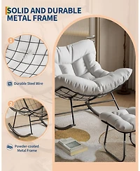 gaomon Oversized Outdoor Papasan Rocking Chair with Ottoman, Weather-Resistant Rattan Egg Rocker Metal Frame