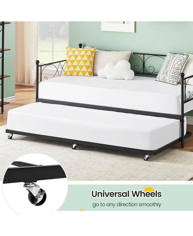 gaomon Twin Daybed with Trundle, Metal Trundle Bed, Space Saving Sofa Bed Frame & Guest Bed for Small Apartment, Bedroom, Living Room