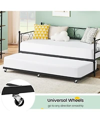 gaomon Twin Daybed with Trundle, Metal Trundle Bed, Space Saving Sofa Bed Frame & Guest Bed for Small Apartment, Bedroom, Living Room