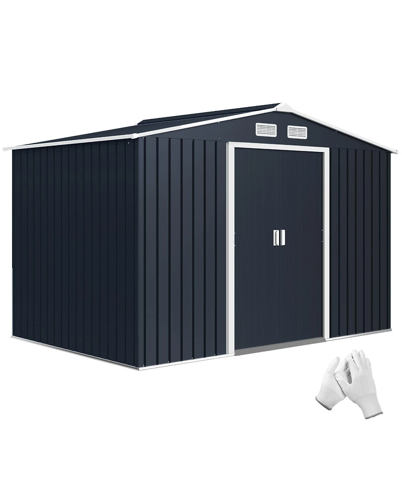 Outsunny 9' x 6' Storage Shed Garden Tool House w/ Vents Doors Dark