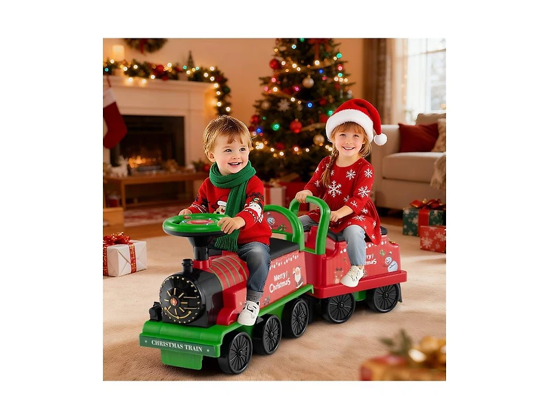 Slickblue Kids Ride On Train 6V 2 Seater Carriage Led Lights