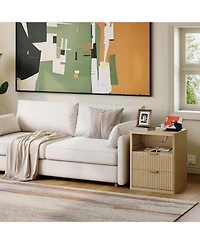 gaomon Fluted Nightstand with Charging Station, Bedside Table with 2 Drawers and Open Storage Space