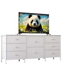 gaomon 8 Drawer Fabric Dresser Tv Stand with Wooden Top,Metal Frame Storage Chest,Wide Closet Organizer for Bedroom Living Room
