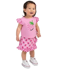 Rare Editions Baby Girls' Strawberry Applique Top and Skort, 2-Piece Set