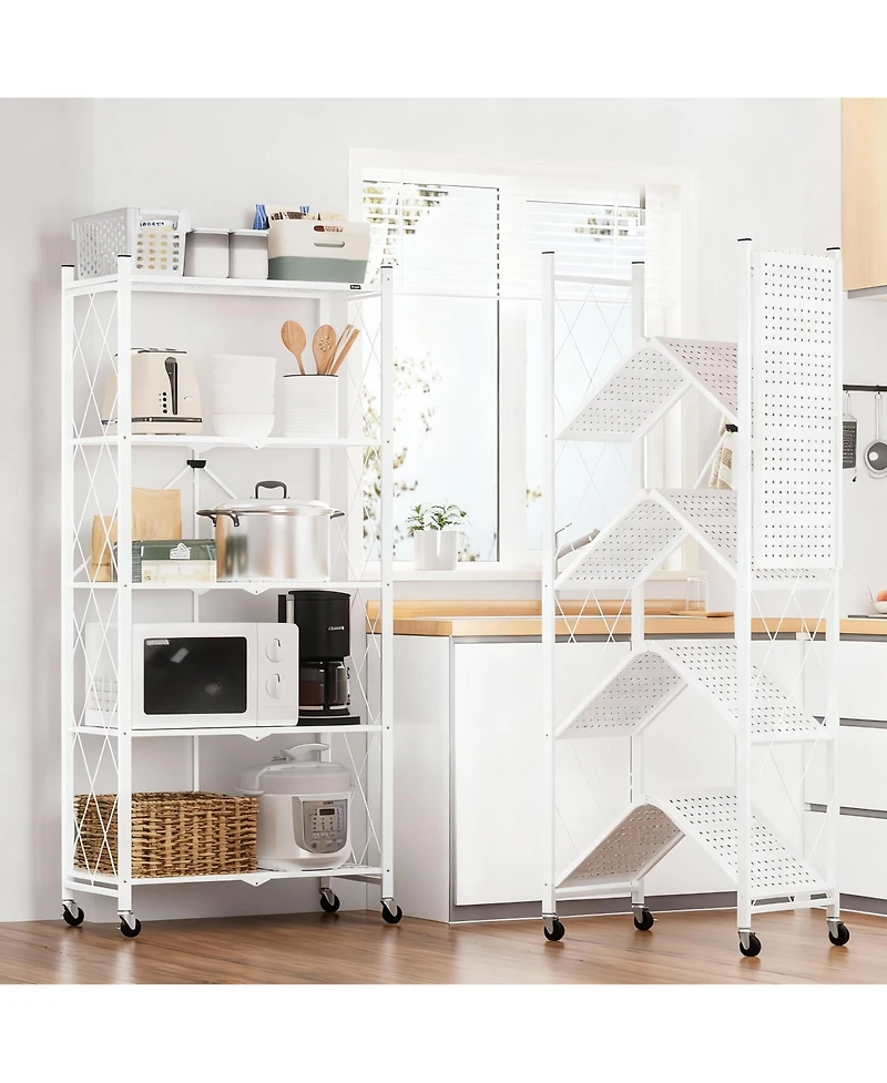 Yigii 5-Tier Folding Metal Shelf, No Tools, 2 Modes, Heavy Duty