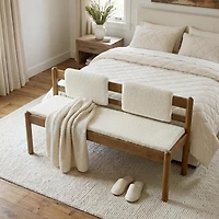 Tribesigns Solid Wood Entryway Bench, 49" Dining Bench with Back, Wood Settee Bench with Upholstered Seat, Farmhouse Bedroom Bench