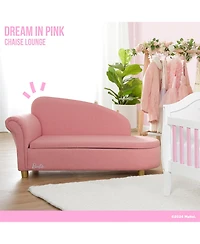 Evolur Girls Barbie Dream in Chaise Lounge, Soft Upholstered Seat with Raised Backrest, Gold-Tone Legs and Hidden Storage, Astm Certified