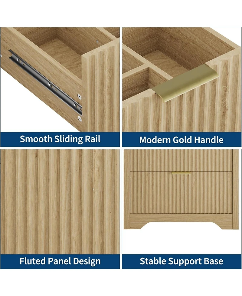 gaomon 30 Inch Fluted Bathroom Vanity with Sink, Farmhouse Freestanding Cabinet with 2 Drawers and Flip Down Storage, Easy Assembly