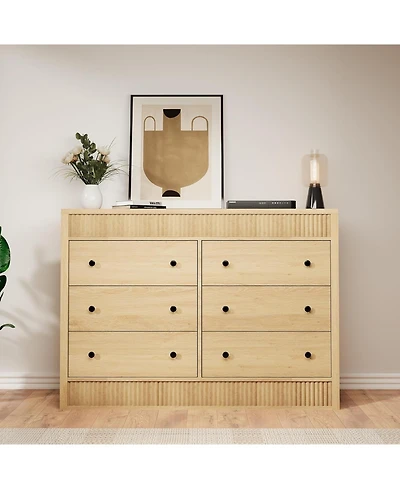 gaomon 6 Drawer Dresser for Bedroom, Wooden Fluted Chest of Drawers, Modern Storage Organizer for Living Room