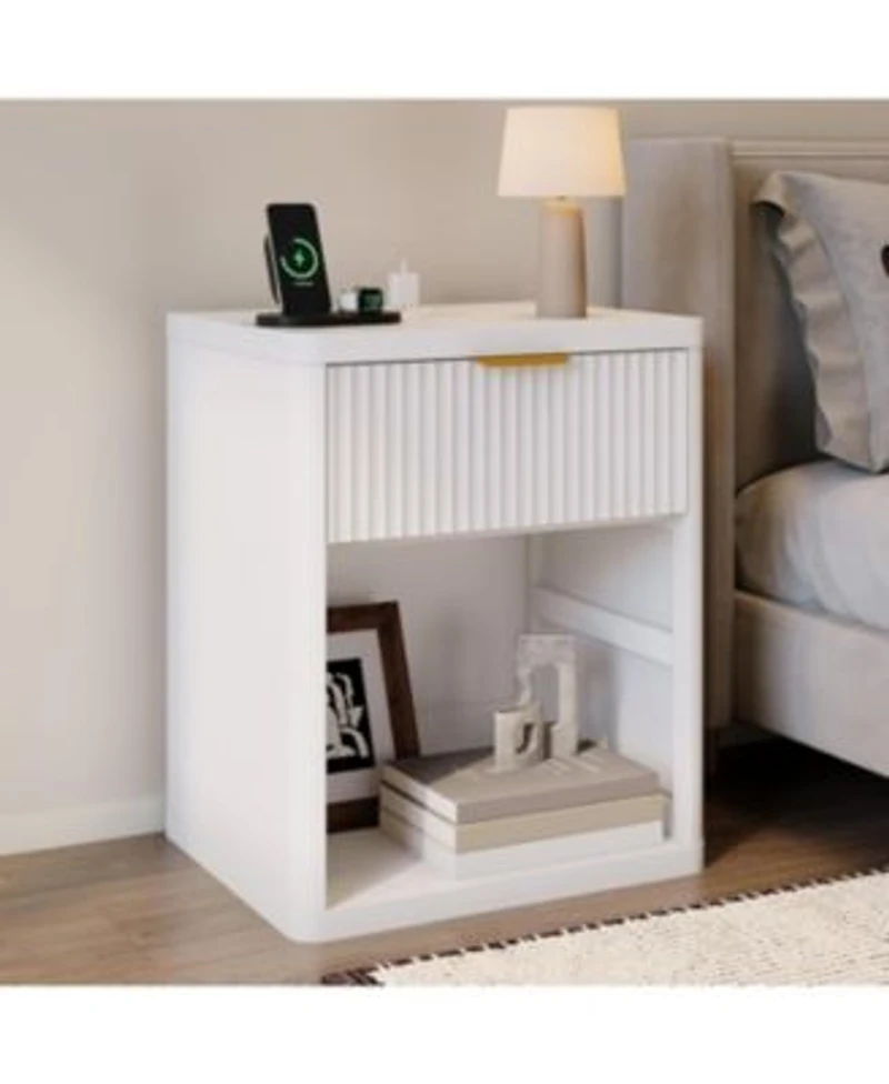 Draft Gaomon Fluted Nightstand With Charging Station Bedside Table With Drawers Open Storage Space