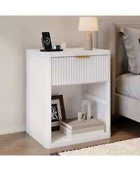 Draft Gaomon Fluted Nightstand With Charging Station Bedside Table With Drawers Open Storage Space