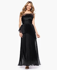 Betsy & Adam Women's Pleated Square Neck Ball Gown