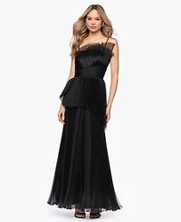 Betsy & Adam Women's Pleated Square Neck Ball Gown