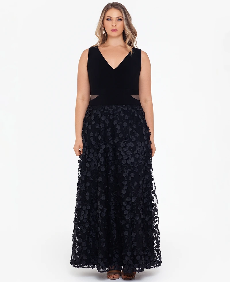 Xscape Plus-Size V-Neck Sleeveless Ball Gown