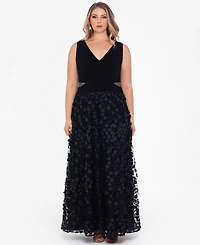 Xscape Plus-Size V-Neck Sleeveless Ball Gown