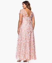 Xscape Plus-Size Short-Sleeve 3D Floral Embroidered Ball Gown