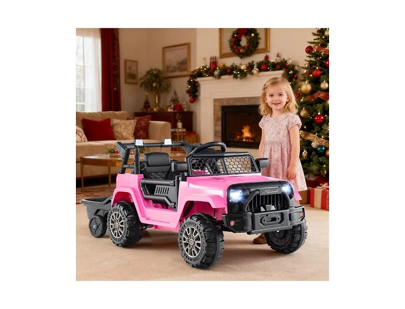 Slickblue 12V Kids Ride-On Utv with Detachable Trailer, Battery Powered