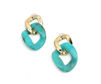 Sohi Women's Green Colourblock Chainlink Drop Earrings