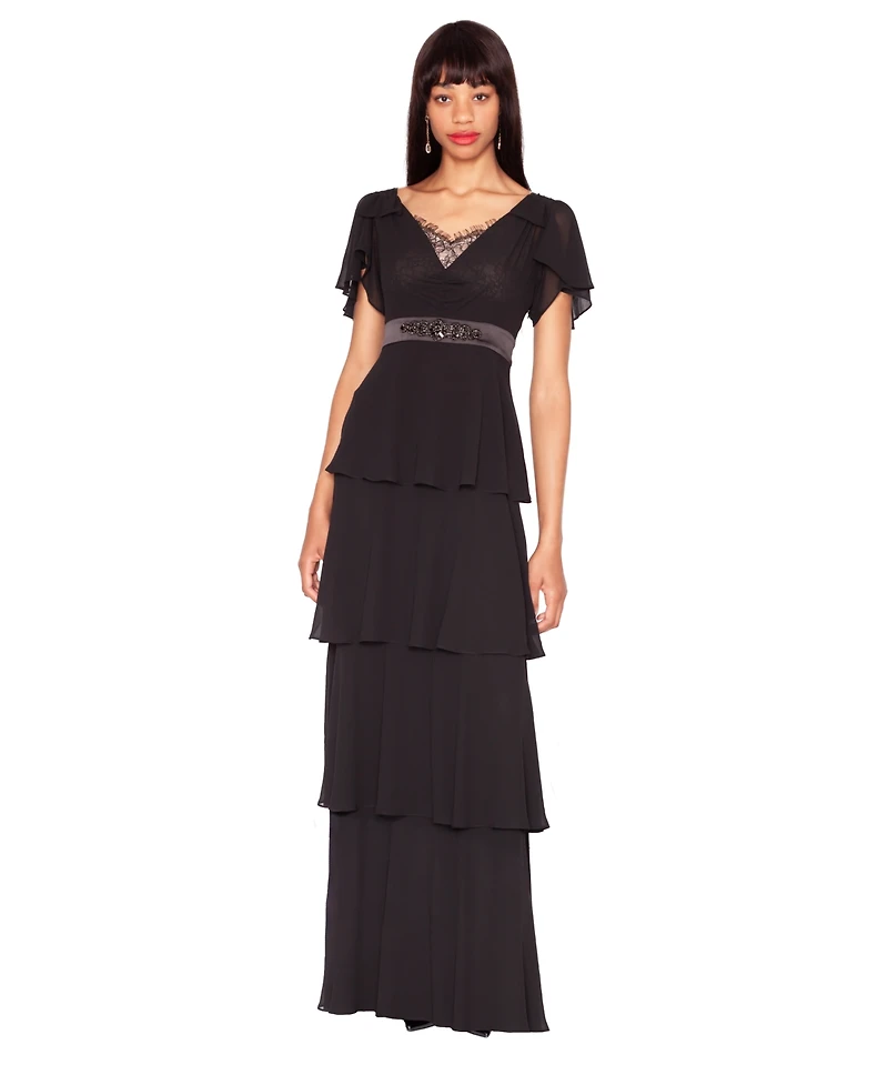 White Tie by Shani Women's V-Neck Ruffle Ball Gown