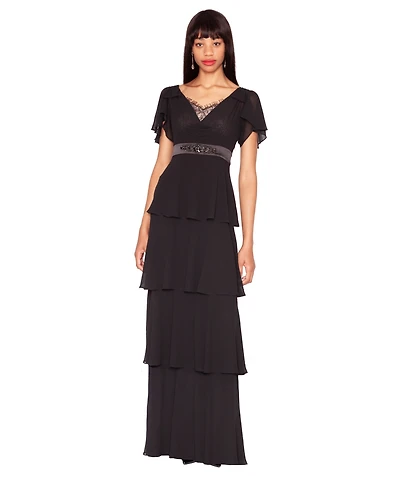 White Tie by Shani Women's V-Neck Ruffle Ball Gown