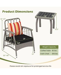 Gymax 3 Pcs Patio Pe Wicker Furniture Set w/ 5-Level Adjustable Backrest Bistro Set Outdoor