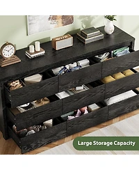 gaomon Rustic Farmhouse 9 Dresser for Bedroom,Wooden Drawer Dresser,Handle-Free Storage Cabinet with Drawers Bedroom