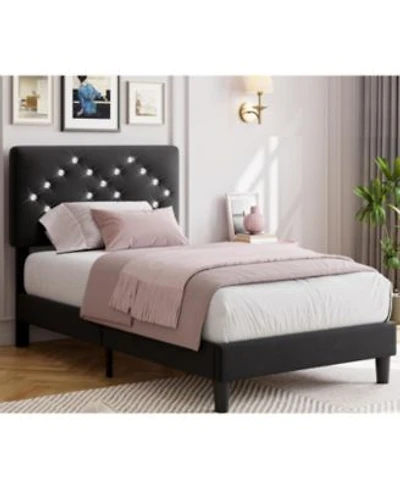 Gaomon Upholstered Wooden Bed Frame With Headboard Crystal Diamond Tufting Easy Assembly Platform Bed
