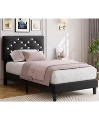 Gaomon Upholstered Wooden Bed Frame With Headboard Crystal Diamond Tufting Easy Assembly Platform Bed