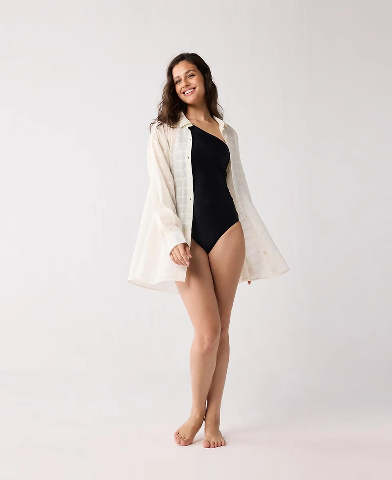 Reistor Women's Oversized Shirt Cover-up Textured Checks