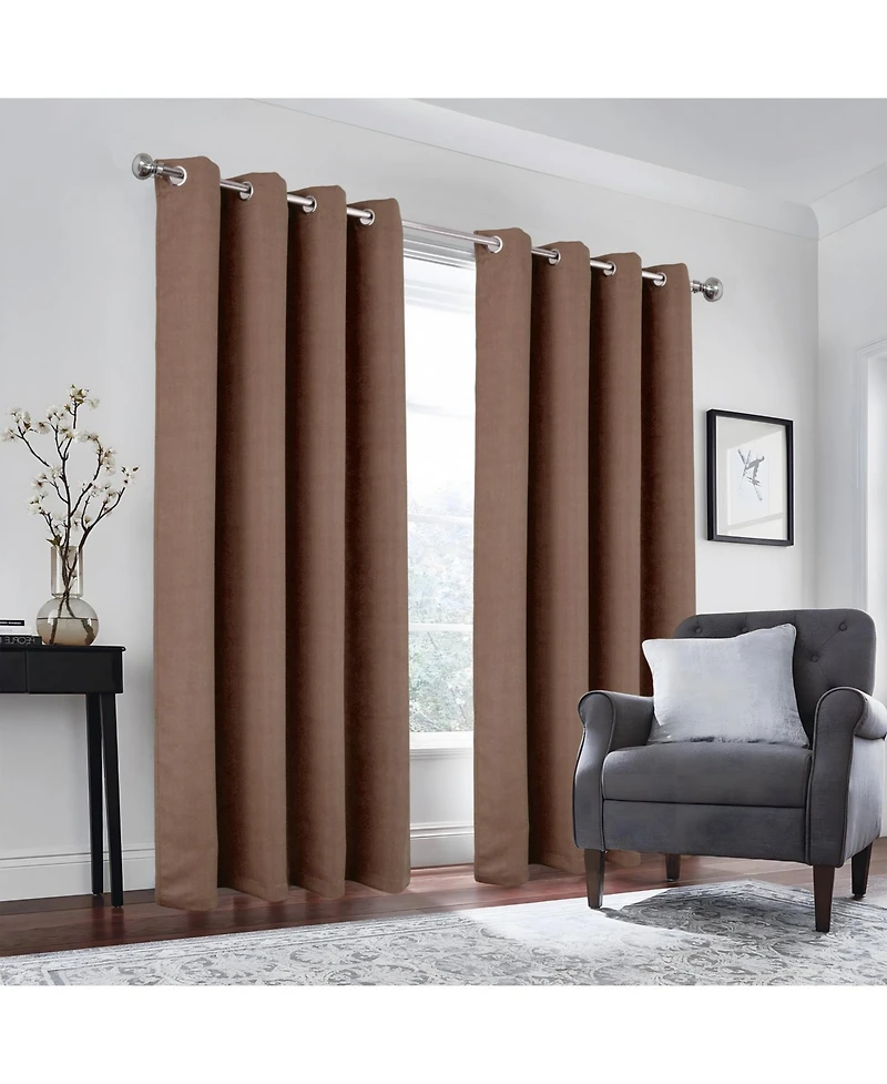 Olivia Gray 100% Polyester 190 Gsm Eloise Reversible Blackout Grommet Curtain Panel 54" x 90" Mocha