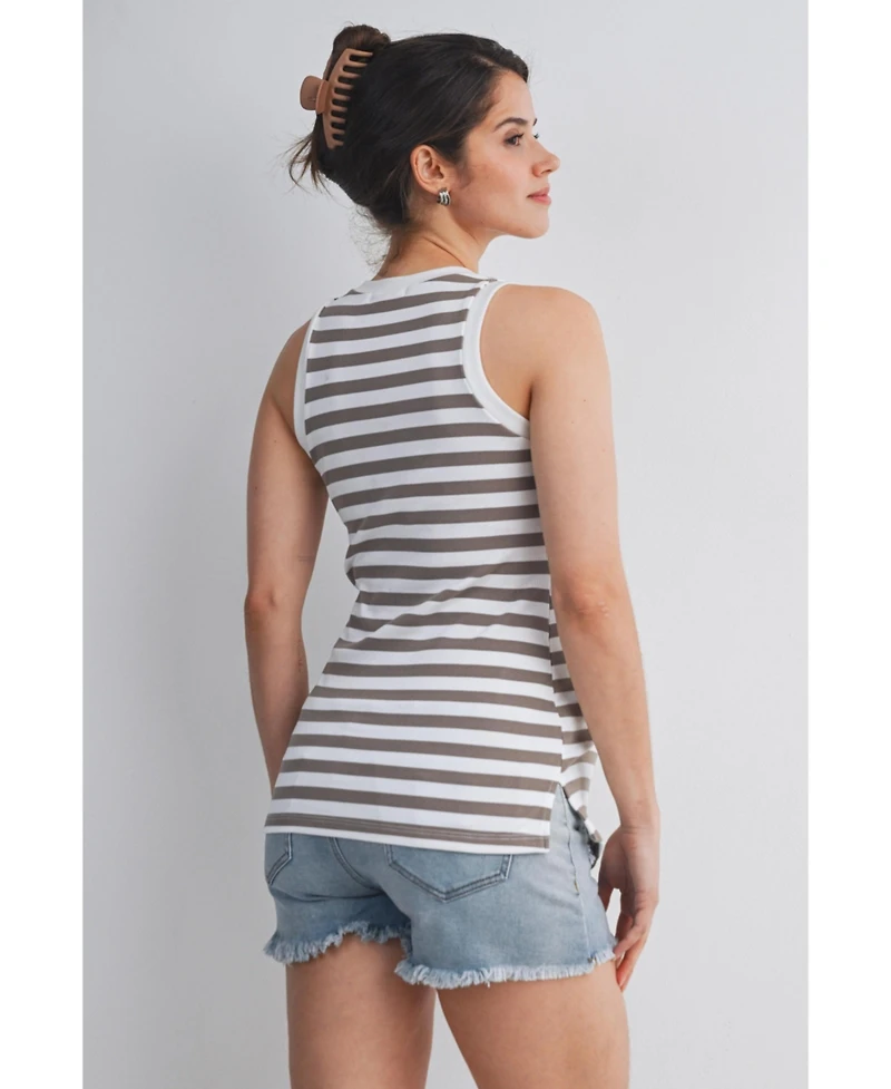 Hello Miz Maternity Ribbed Striped Round Neck Tank Top