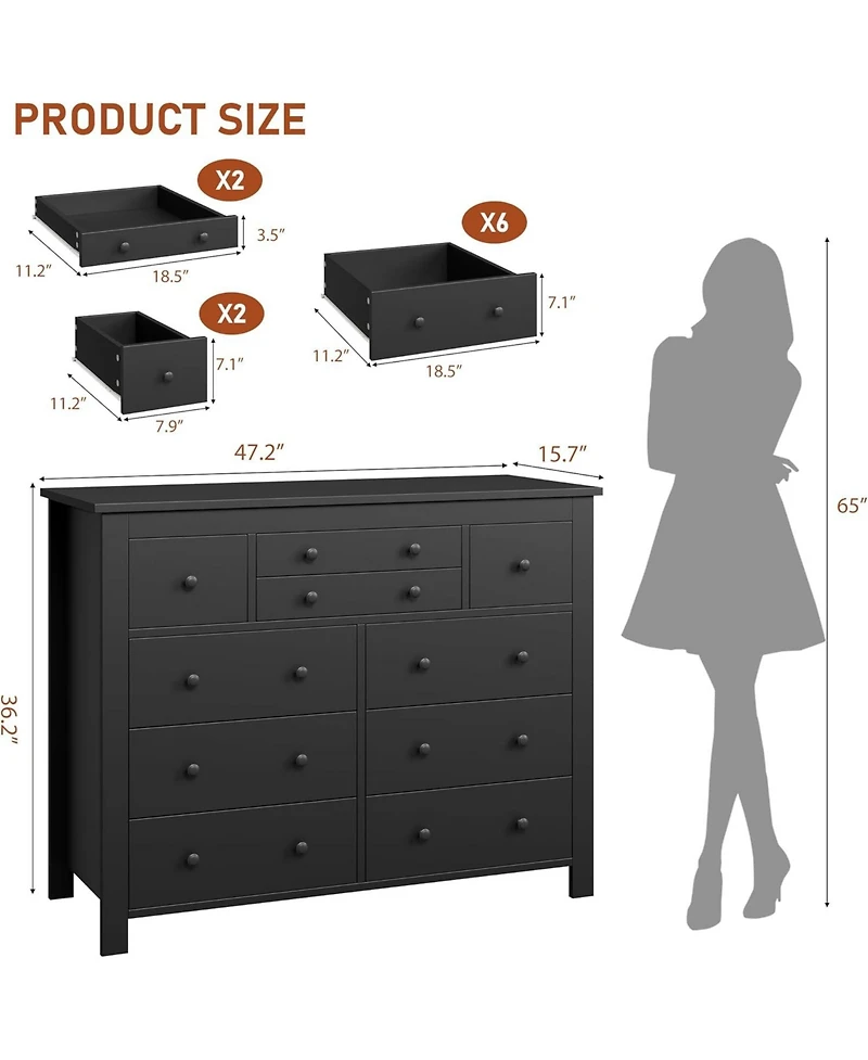 gaomon 10 Drawers Dresser for Bedroom,Modern Wooden Chest of Drawers with Natural Texture, Sturdy and Stable Storage Organizer for Living Room