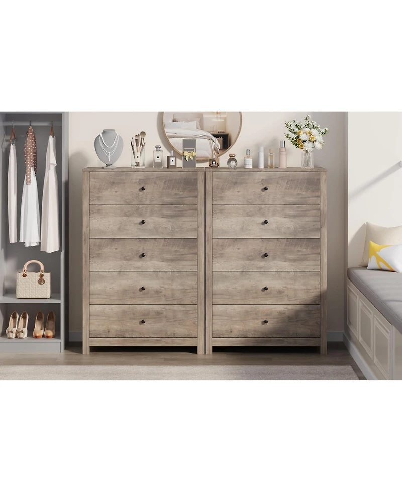 gaomon Modern 5-Drawer Dresser, Simple Wooden Chest with Deep Drawers, Space-Saving Storage for Bedroom, Living Room
