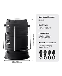 Draft - Mecale 4-Pack Rechargeable Led Camping Lanterns, Solar and Usb Charging, Collapsible, Power Bank Function