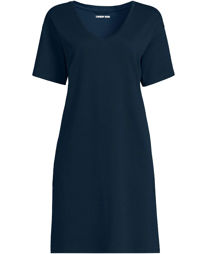 Lands' End Women's Cotton Interlock Relaxed Above the Knee Nightgown