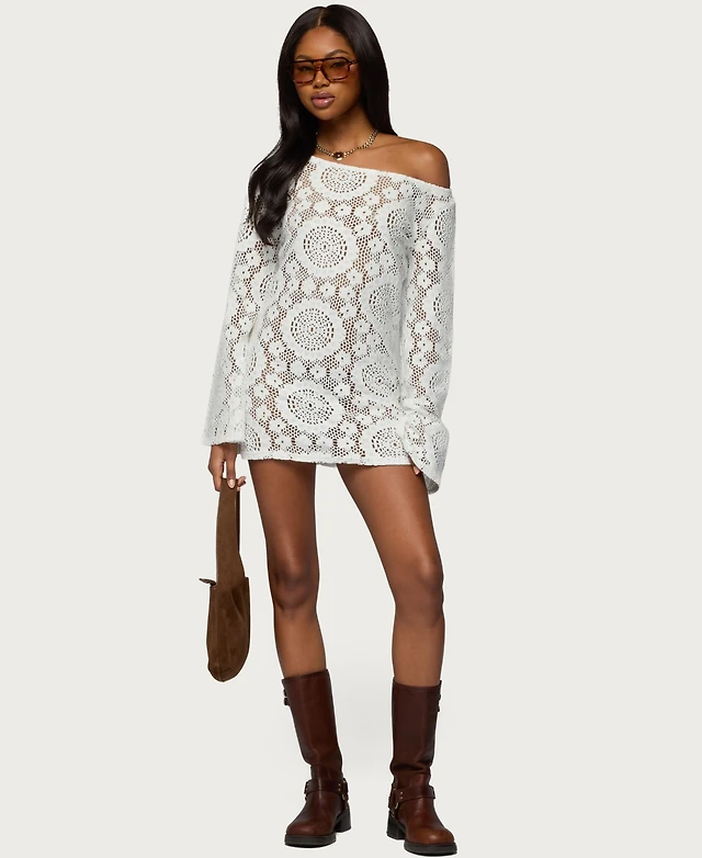 edikted melia sheer lace mini dress Edikted Women's Melia Sheer Lace Mini Dress In Cream