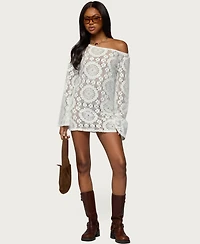 Edikted Women's Off Shoulder Sheer Lace Mini Dress