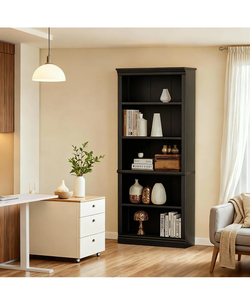 Yigii 5-Shelf Wood Bookshelf for Library, Bedroom, Living Room