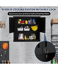 gaomon Heavy-Duty Floating Garage Wall Cabinet with Lock & Adjustable Shelves Steel Storage Organizer for Workshop, Warehouse