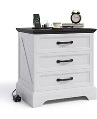 Draft Gaomon Modern Farmhouse Nightstand With Charging Station 3 Large Drawers Rustic End Side Table For Bedroom