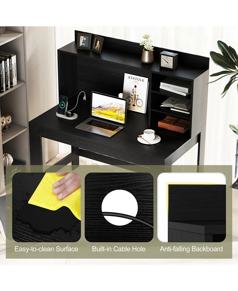 Mecale Modern Home Office Desk with Hutch and Storage, Workstation