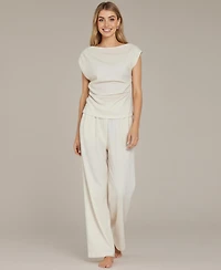 Modenaire Women's Chloe Draped Short Sleeve Top and Wide-Leg Pants Lounge Set