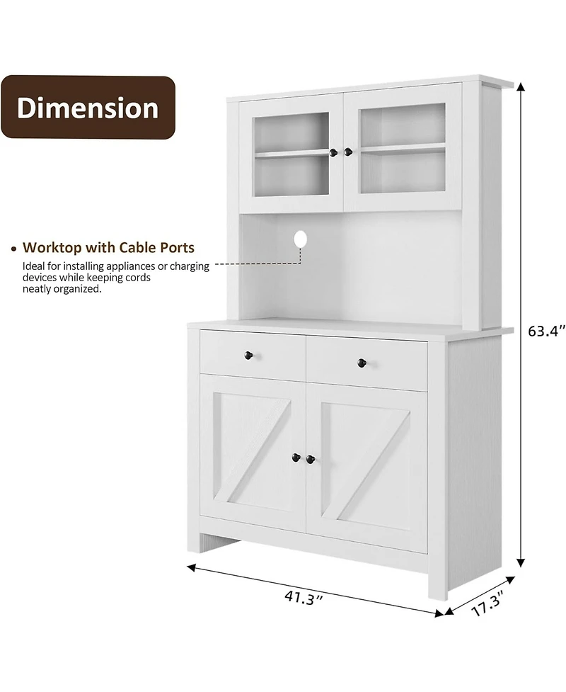 gaomon 63" Tall Kitchen Pantry Cabinet with Drawers, Hutch & Glass Doors